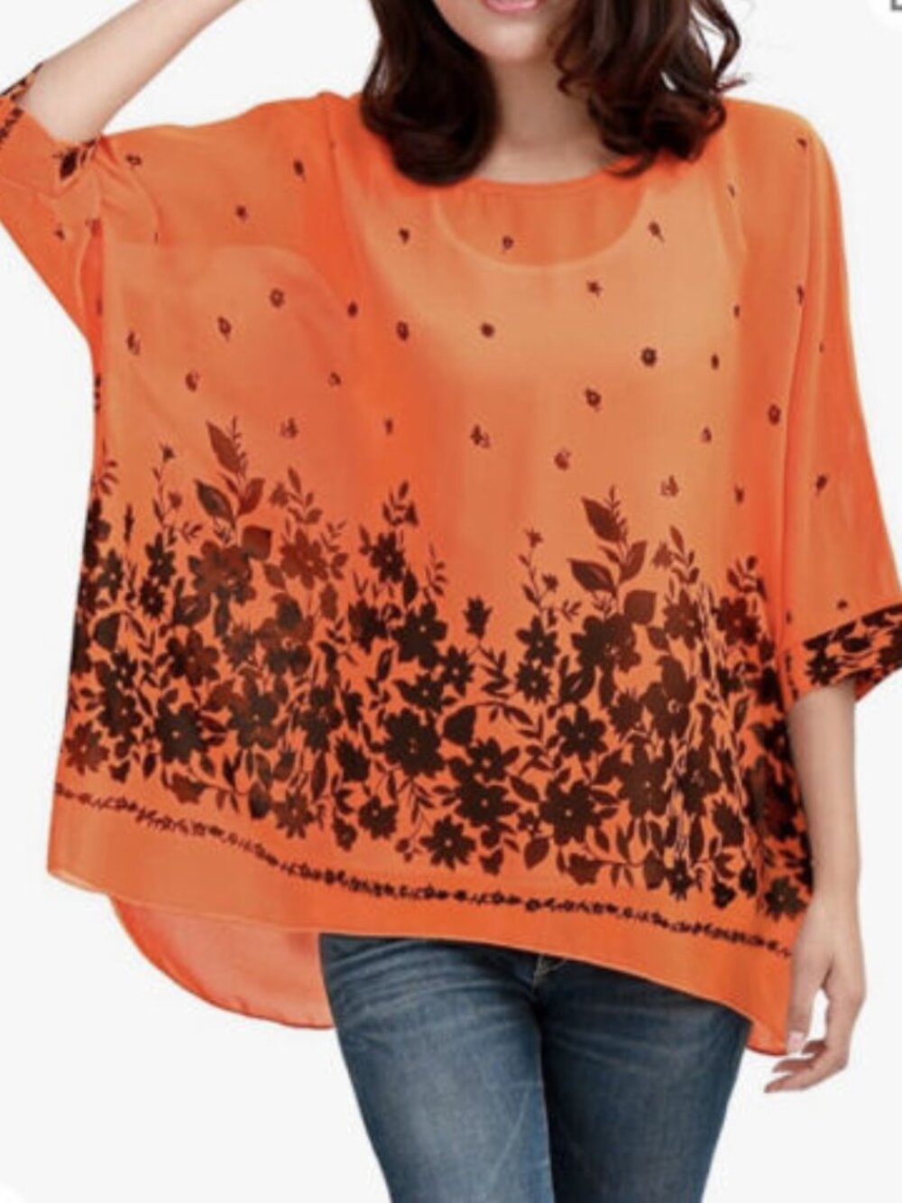 Allegra K Relaxed Fit Chiffon Top Size M